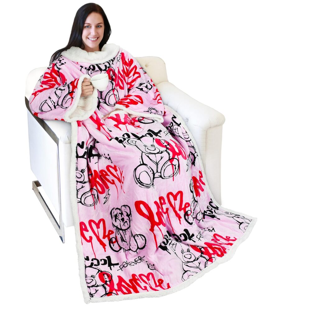 5228 Sherpa Wearable Blanket with Sleeves Arms, Comfy Sleeved TV Wrap